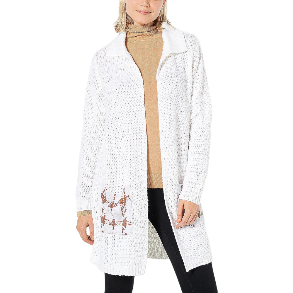 Truth + Style Knit Cardigan with Woven Patch Pockets Off White - Regular